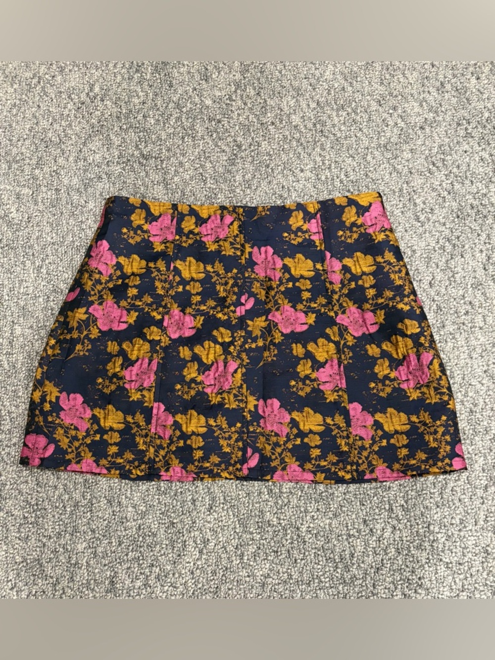 Leith Floral A-Line Mini Skirt in Navy with Pink & Mustard Floral Print